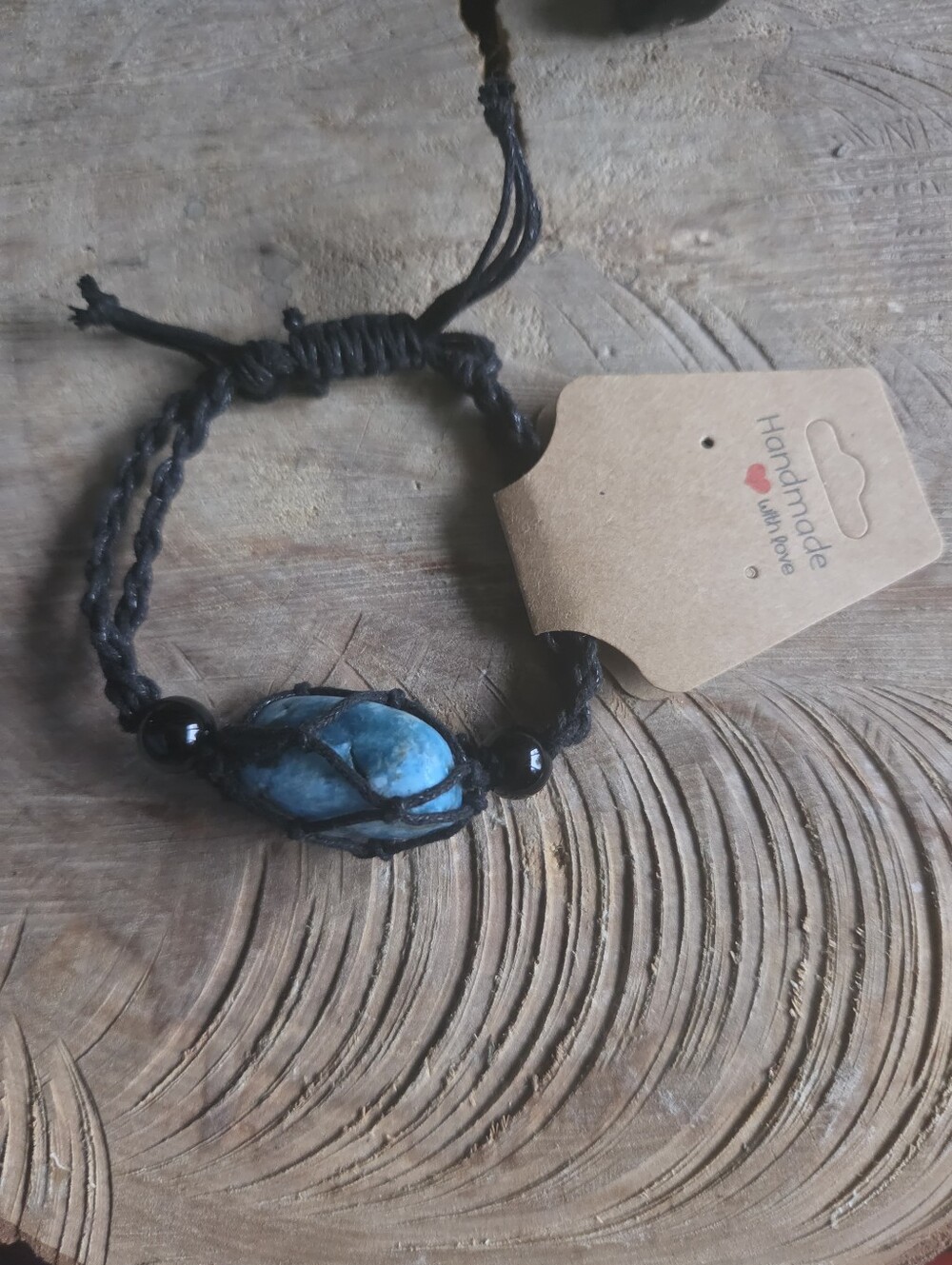 Handcrafted Macrame Adjustable Bracelet With Blue Apatite Stone. Unisex